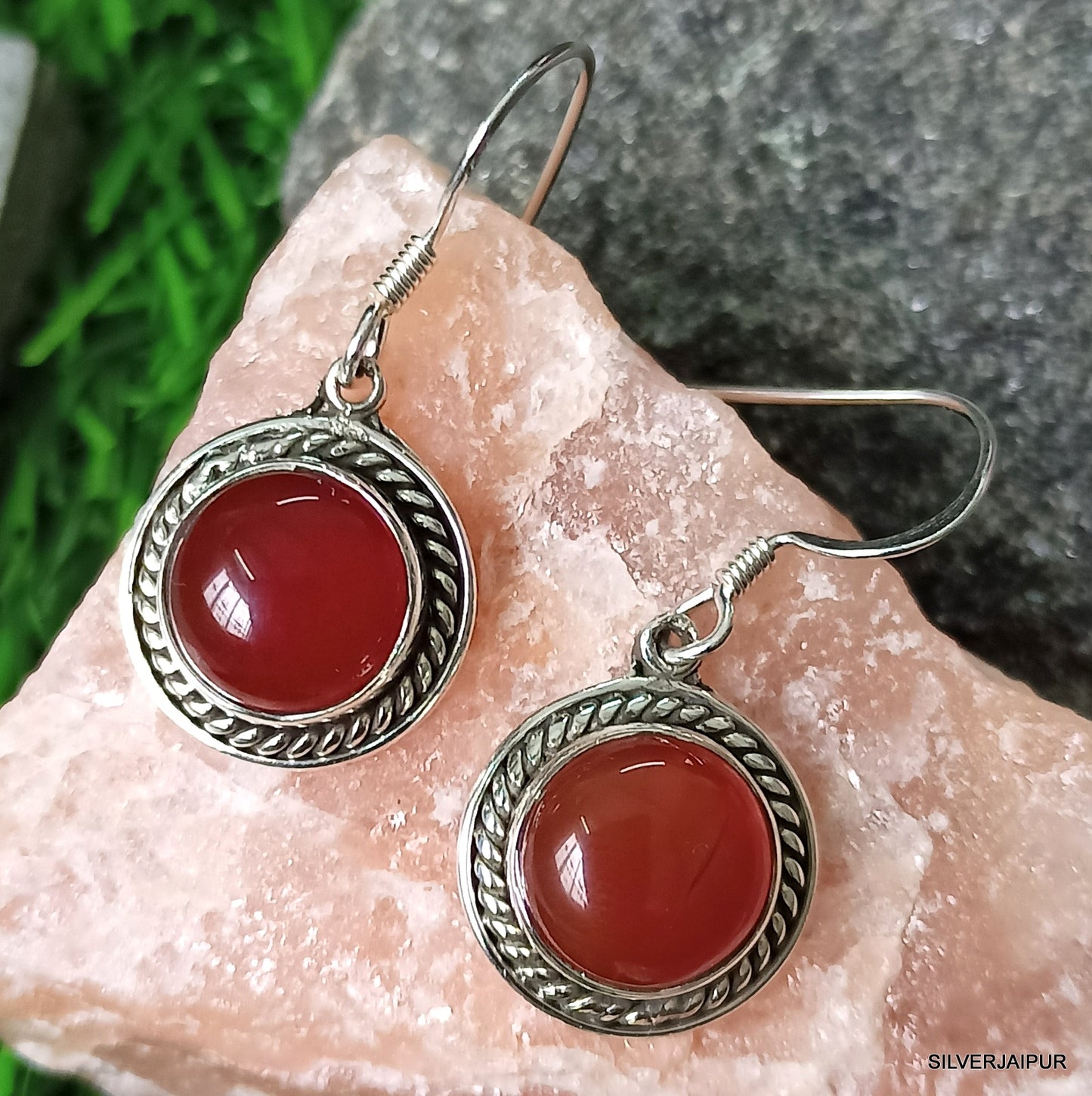 925 SOLID STERLING SILVER NATURAL RED ONYX GEMSTONE HOOK EARRING BIRTHDAY GIFT FOR GIRLS