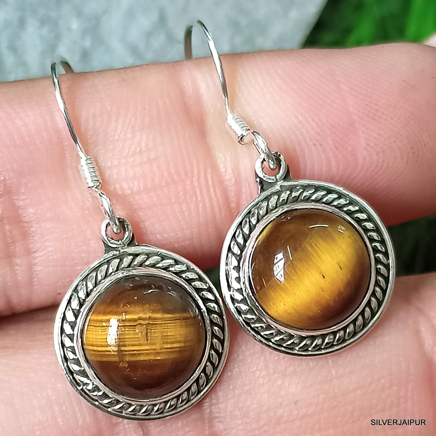 925 SOLID STERLING SILVER NATURAL TIGER EYE GEMSTONE HOOK EARRING