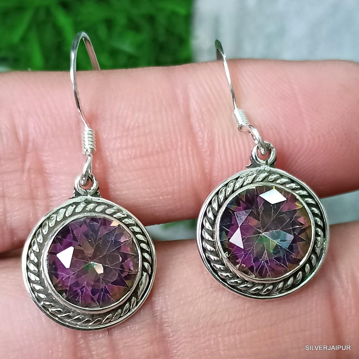 925 SOLID STERLING SILVER NATURAL MISTIC TOPAZ GEMSTONE HOOK EARRING GIFT FOR WOMEN