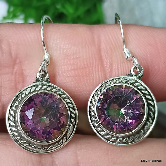 925 SOLID STERLING SILVER NATURAL MISTIC TOPAZ GEMSTONE HOOK EARRING GIFT FOR WOMEN