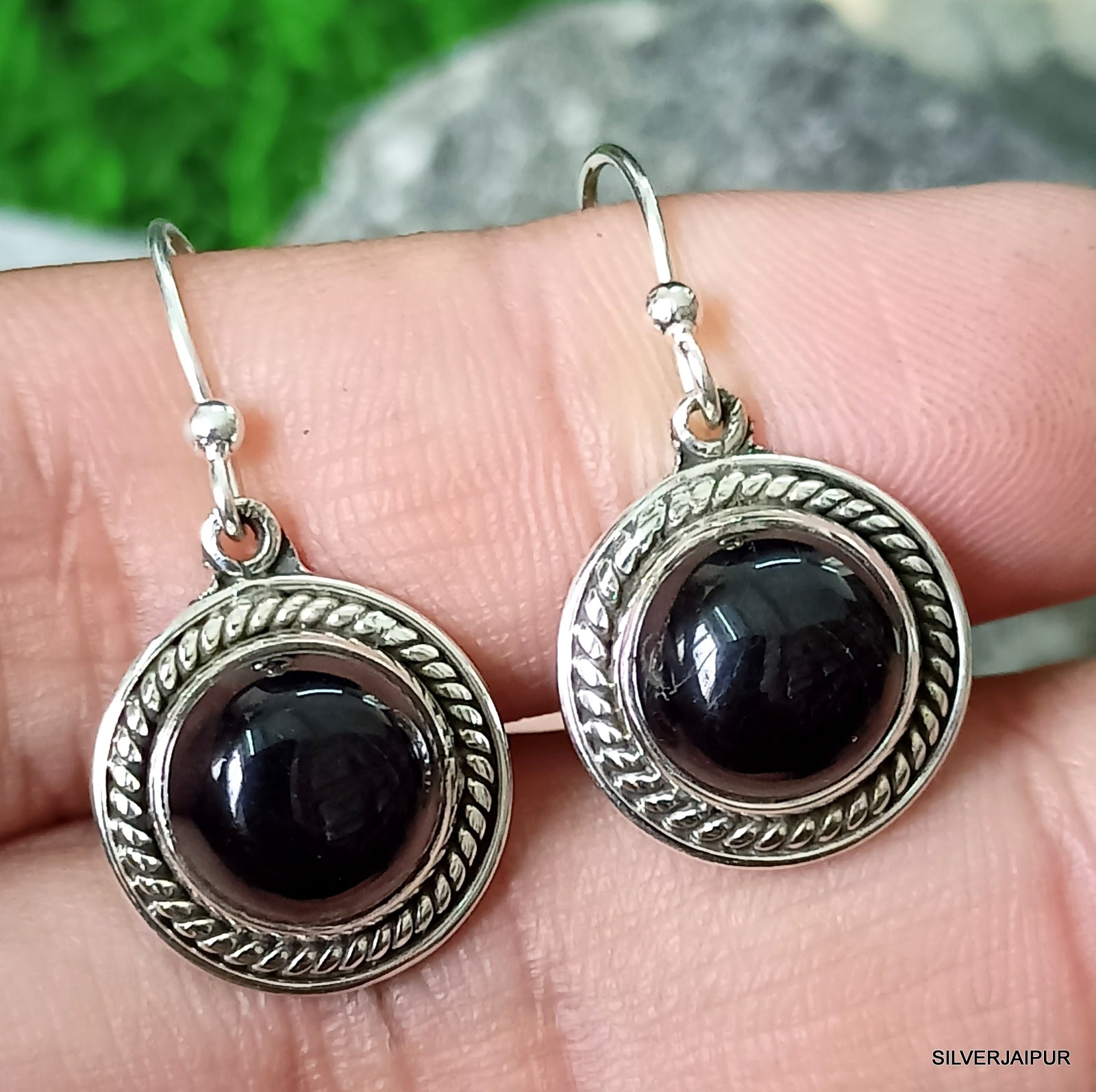 Black Agate Onyx Teardrop Dangle Earrings – 925 Sterling Silver Hooks, Natural Gemstone