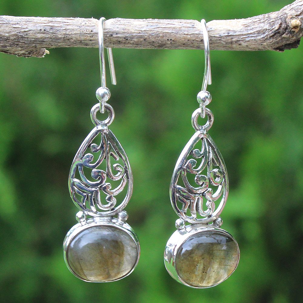 925 SOLID STERLING SILVER NATURAL LABRADORITE GEMSTONE HOOK EARRING