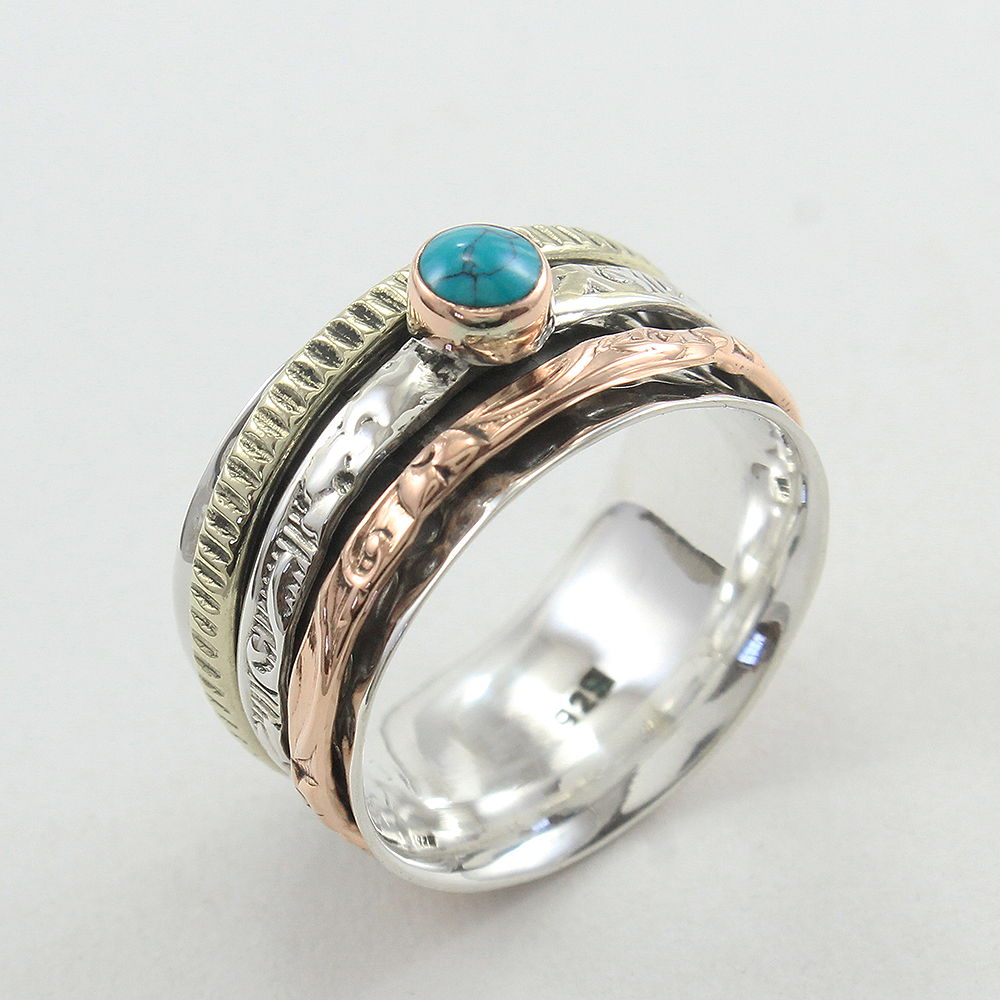 925 SOLID STERLING SILVER NATURAL TURQUOISE GEMSTONES HANDMADE RING, ALL SIZES AVAILABLE