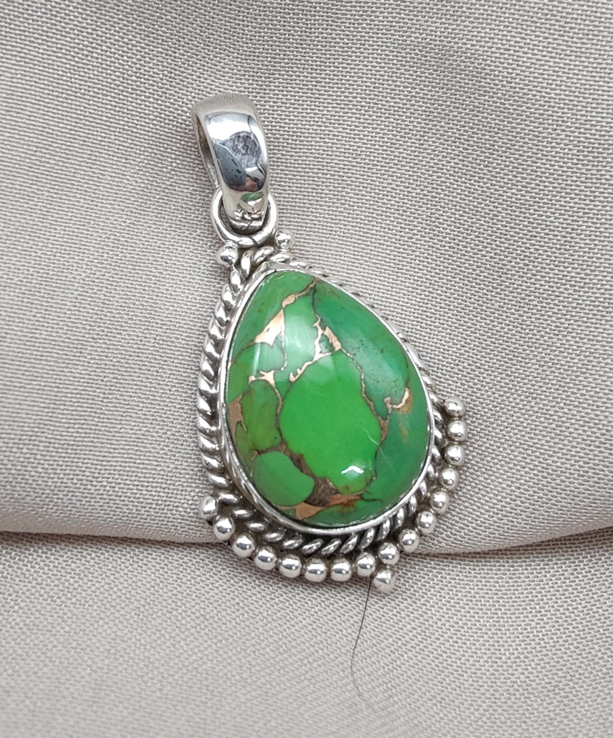 Green Copper Turquoise Pendant: Sterling Silver Boho Necklace