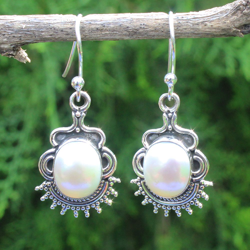 925 SOLID STERLING SILVER NATURAL MOTHER OF PEARL GEMSTONE HOOK EARRING