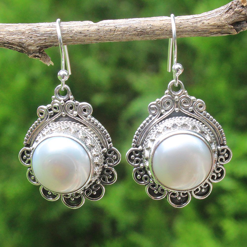 925 SOLID STERLING SILVER NATURAL MOTHER OF PEARL GEMSTONE HOOK EARRING