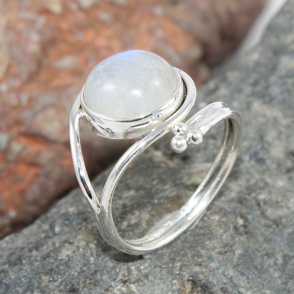 925 SOLID STERLING SILVER NATURAL RAINBOW MOONSTONE GEMSTONES HANDMADE RING, ALL SIZES AVAILABLE