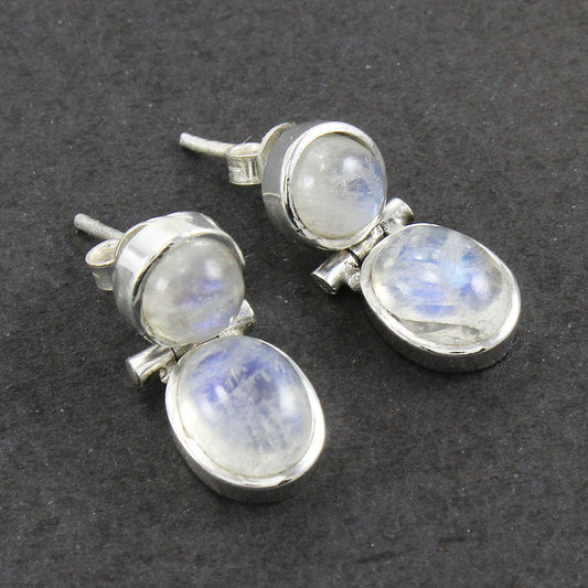 NATURAL RAINBOW MOONSTONE GEMSTONE 925 SOLID STERLING SILVER EARRING