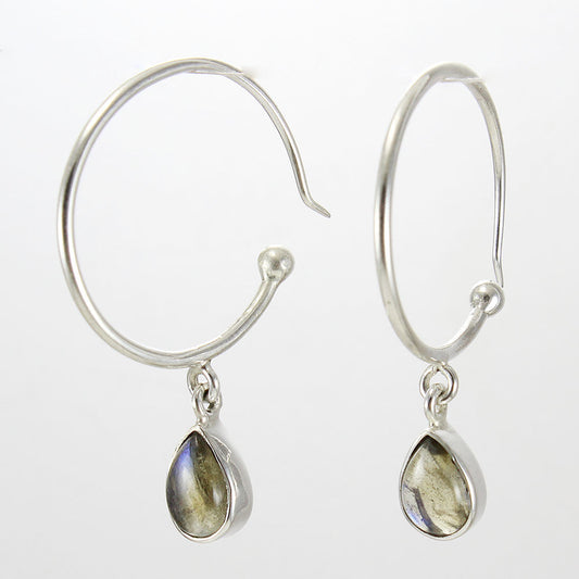 925 SOLID STERLING SILVER NATURAL LABRADORITE GEMSTONE HOOK EARRING
