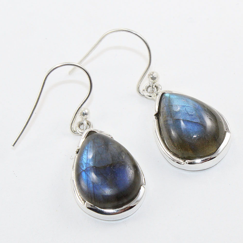 925 SOLID STERLING SILVER NATURAL LABRADORITE GEMSTONE HOOK EARRING