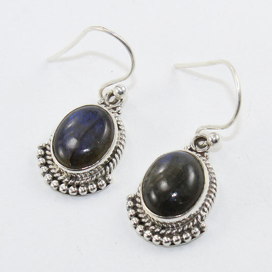 925 SOLID STERLING SILVER NATURAL LABRADORITE GEMSTONE HOOK EARRING