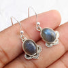 925 SOLID STERLING SILVER NATURAL LABRADORITE GEMSTONE HOOK EARRING