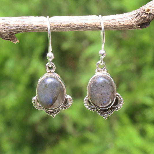 925 SOLID STERLING SILVER NATURAL LABRADORITE GEMSTONE HOOK EARRING