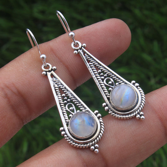 NATURAL RAINBOW MOONSTONE GEMSTONE 925 SOLID STERLING SILVER PENDANT