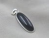 925 Sterling Silver Black Onyx Pendant, Long Oval Cabochon Gemstone Necklace