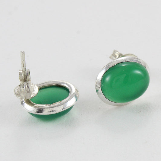 925 SOLID STERLING SILVER NATURAL GREEN ONYX GEMSTONE STUD EARRING