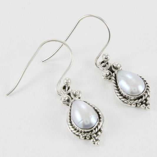 925 SOLID STERLING SILVER NATURAL MOTHER OF PEARL GEMSTONE HOOK EARRING