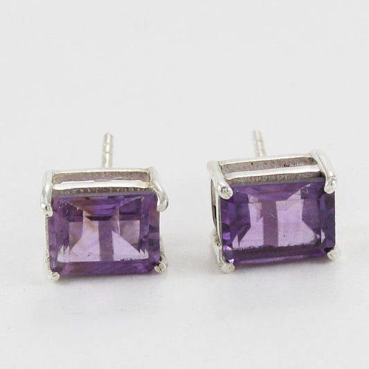 925 SOLID STERLING SILVER NATURAL PURPLE AMETHYST GEMSTONE STUD EARRING