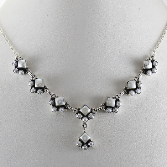 925 SOLID STERLING SILVER NATURAL PEARL HANDMADE NECKLACE,18 INCHES