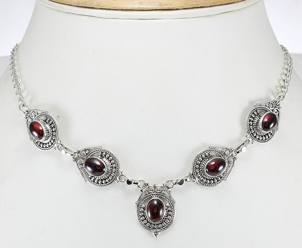 925 SOLID STERLING SILVER NATURAL GARNET HANDMADE NECKLACE,18 INCHES