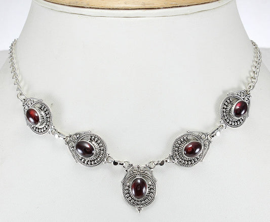 925 SOLID STERLING SILVER NATURAL GARNET HANDMADE NECKLACE,18 INCHES