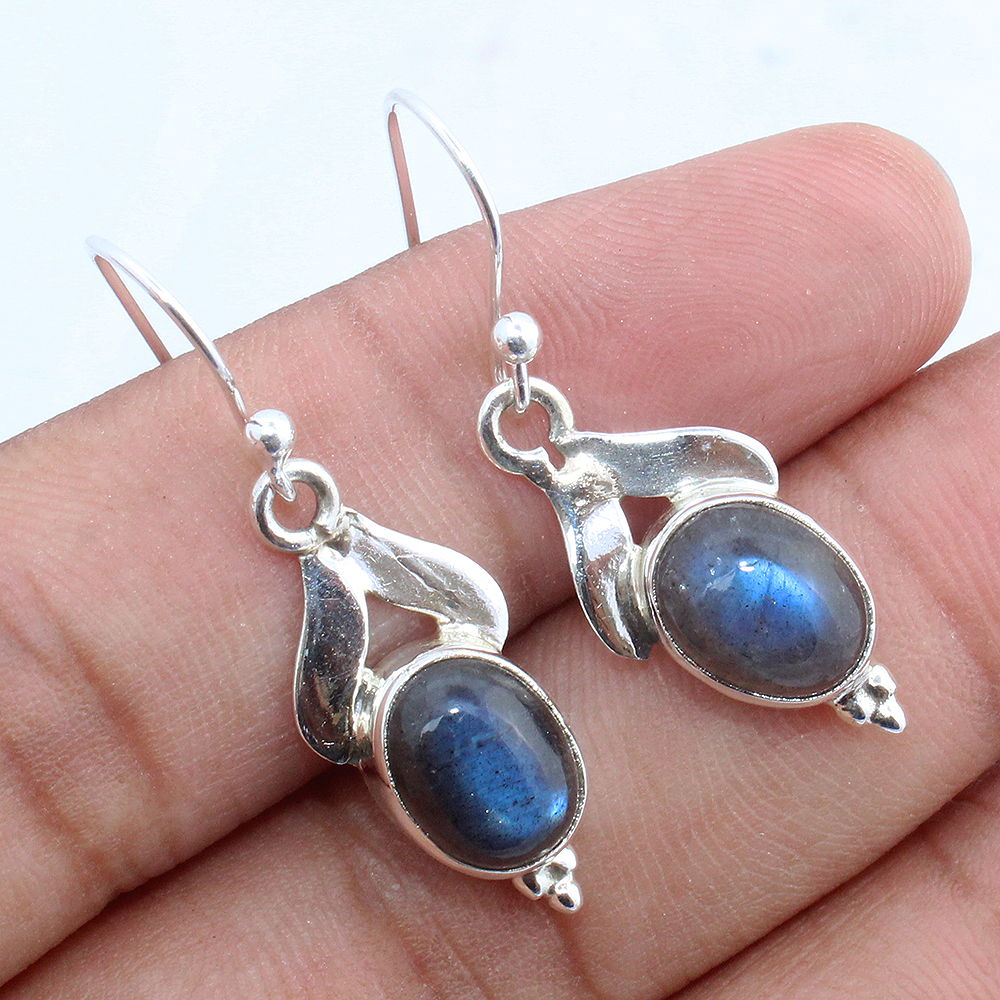 925 SOLID STERLING SILVER NATURAL LABRADORITE GEMSTONE HOOK EARRING
