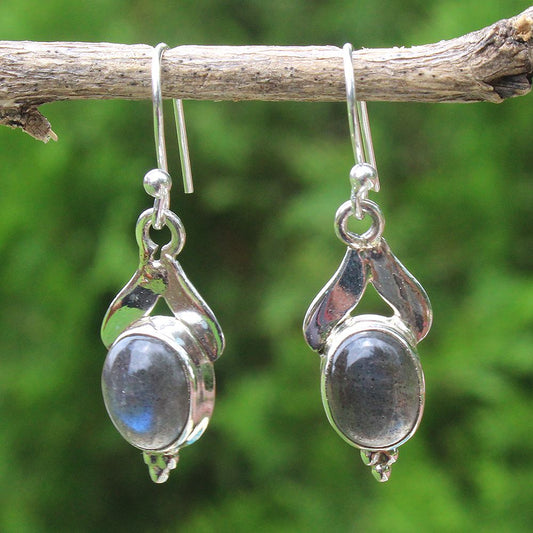925 SOLID STERLING SILVER NATURAL LABRADORITE GEMSTONE HOOK EARRING