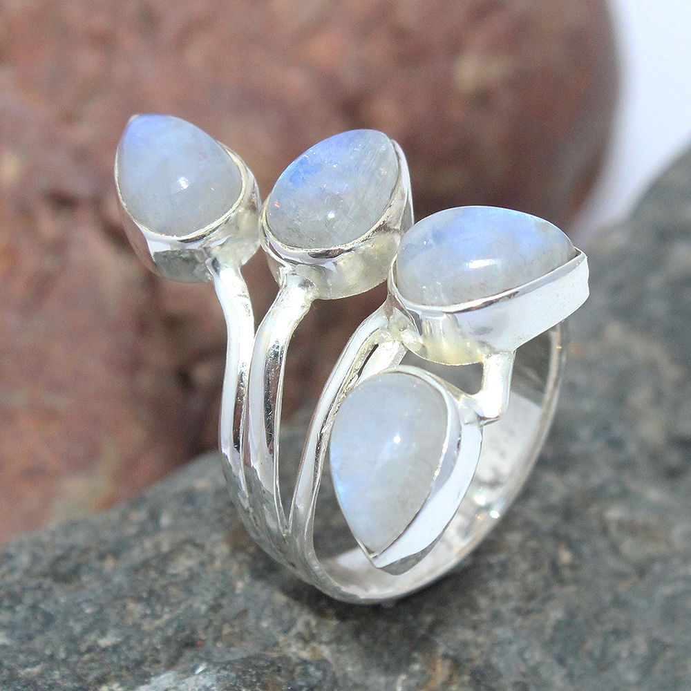 925 SOLID STERLING SILVER NATURAL RAINBOW MOONSTONE GEMSTONES HANDMADE RING, ALL SIZES AVAILABLE