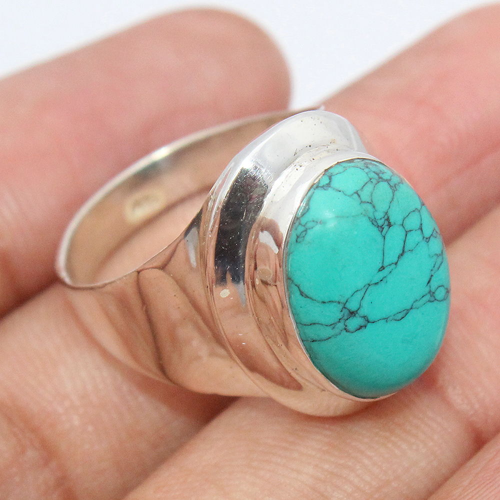 925 SOLID STERLING SILVER NATURAL TURQUOISE GEMSTONES HANDMADE RING, ALL SIZES AVAILABLE