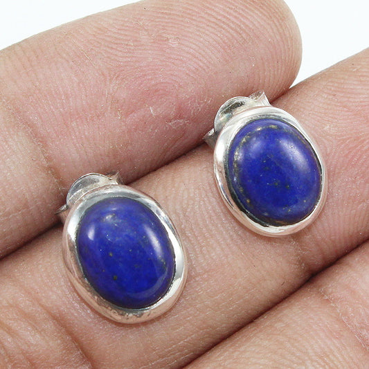 925 SOLID STERLING SILVER NATURAL LAPIS LAZULI GEMSTONE STUD EARRING