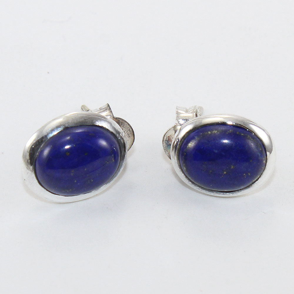 925 SOLID STERLING SILVER NATURAL LAPIS LAZULI GEMSTONE STUD EARRING