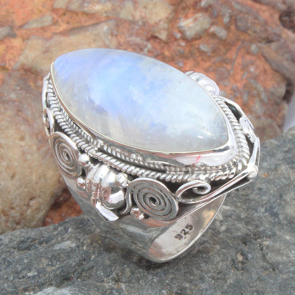 925 SOLID STERLING SILVER NATURAL RAINBOW MOONSTONE GEMSTONES HANDMADE RING, ALL SIZES AVAILABLE