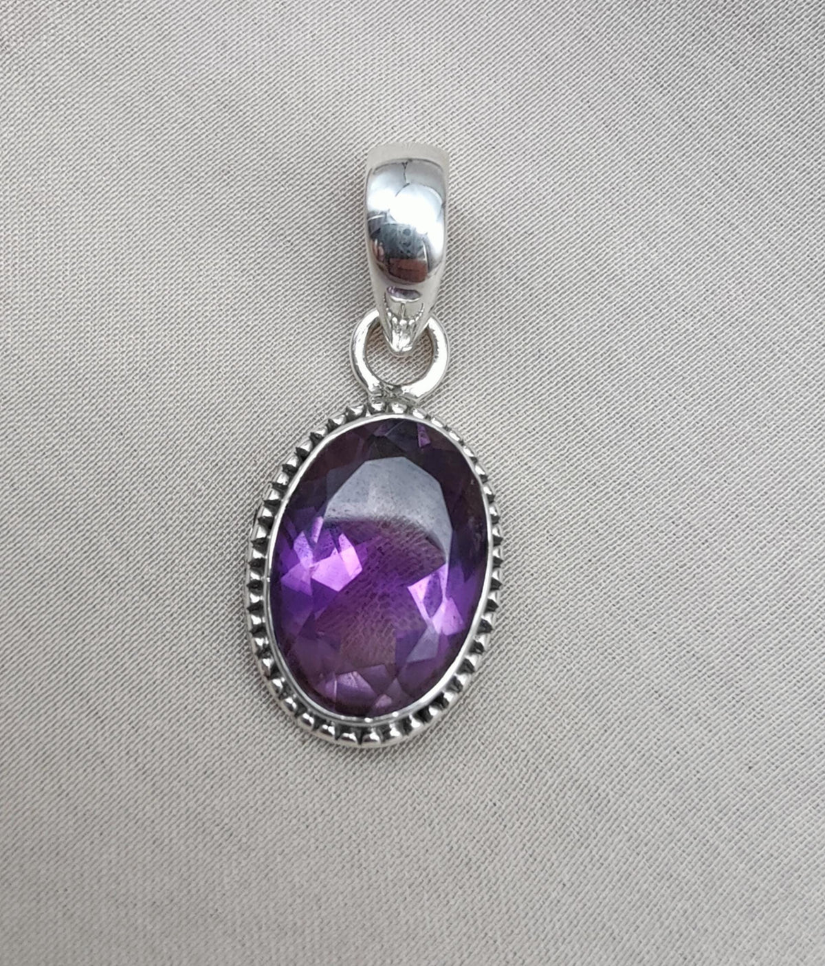 925 Sterling Silver Oval Amethyst Pendant: Healing Crystal Jewelry