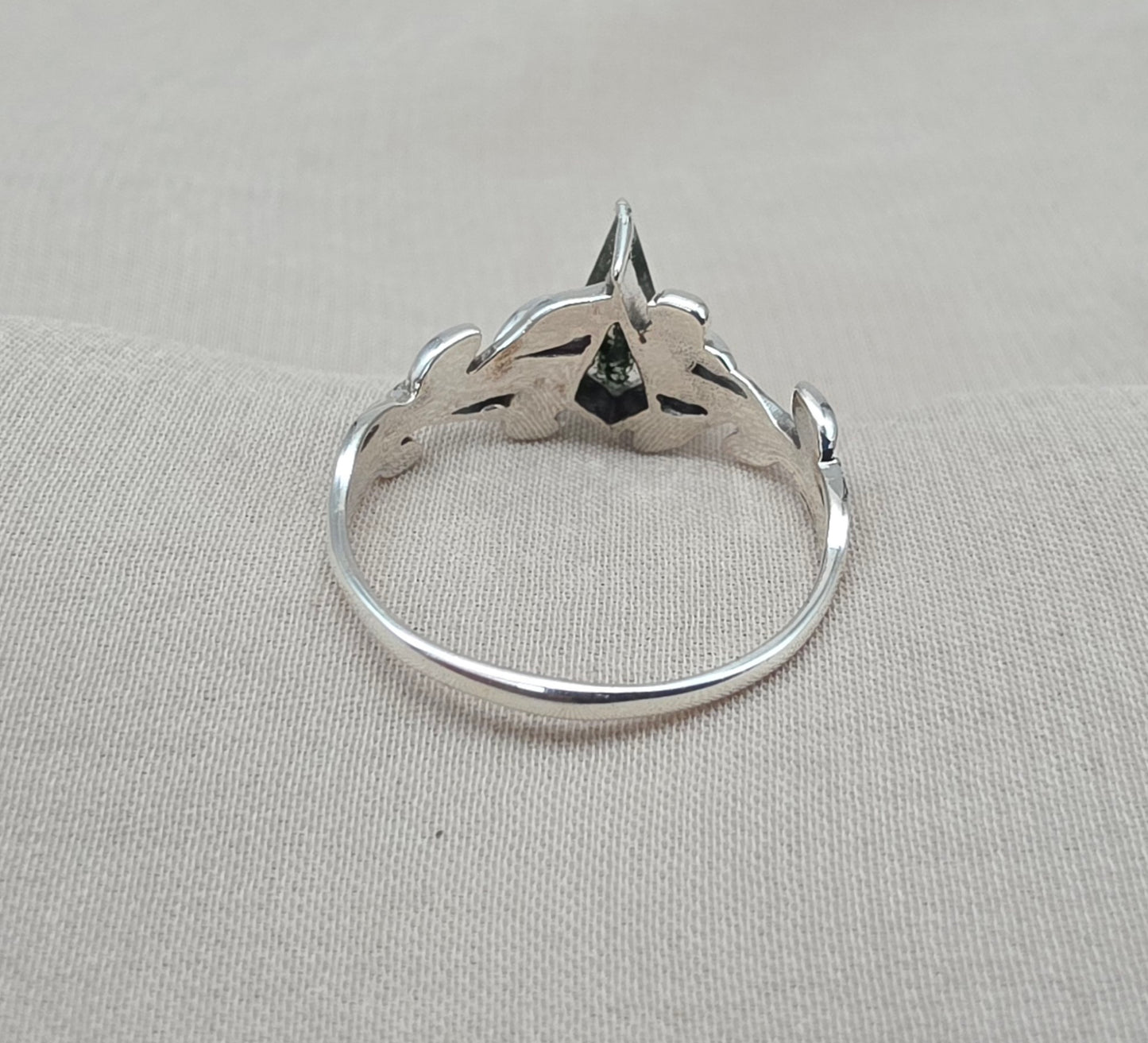 925 SOLID STERLING SILVER NATURAL MOSS AGATE GEMSTONE LEAF SILVER RING, ALL SIZES AVAILABLE