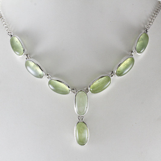 925 SOLID STERLING SILVER NATURAL PREHNITE HANDMADE NECKLACE,18 INCHES