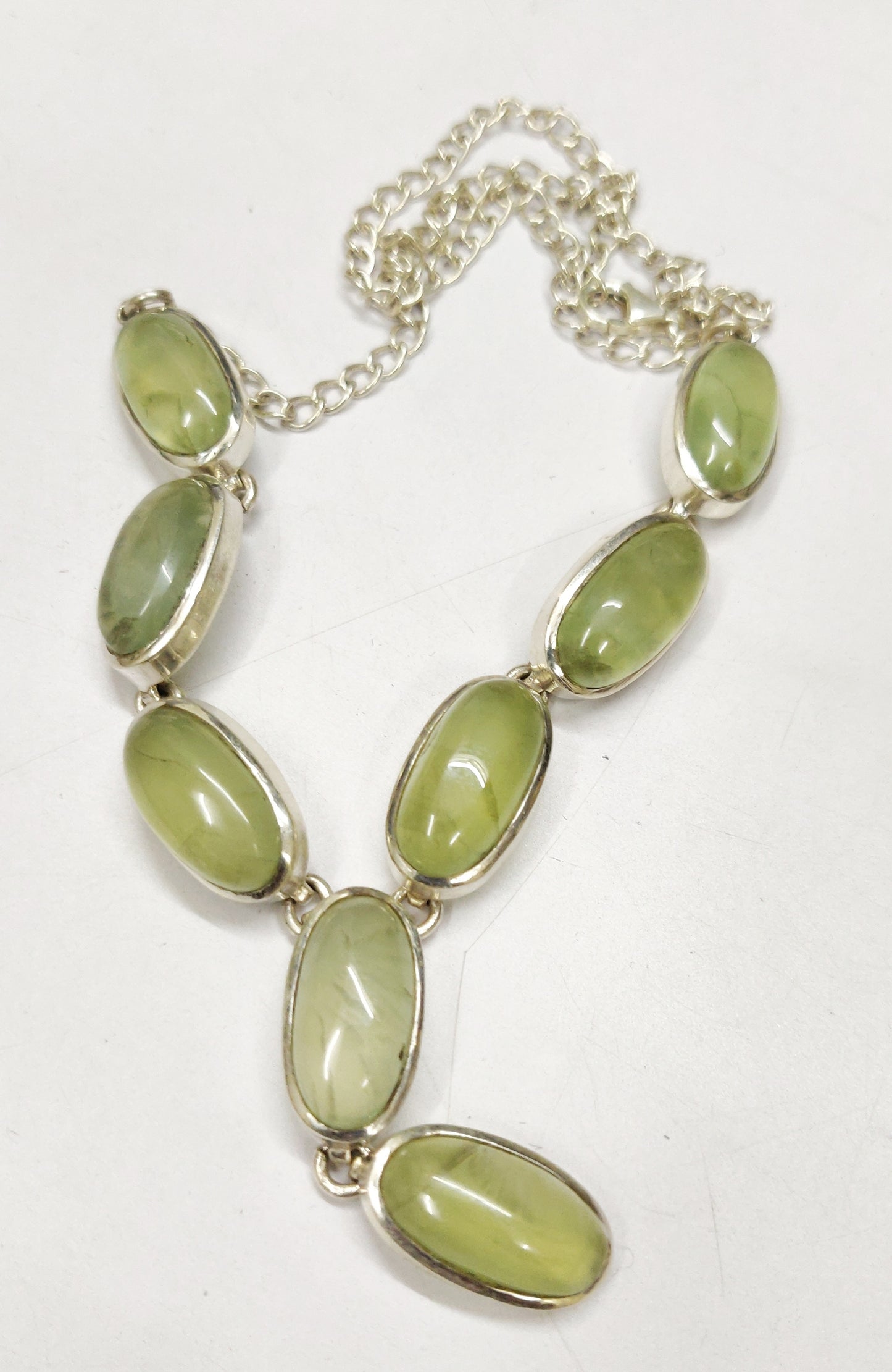 925 SOLID STERLING SILVER NATURAL PREHNITE HANDMADE NECKLACE,18 INCHES