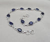 925 Sterling Silver Sapphire Bracelet Natural Blue Gemstone Pear Link Jewelry