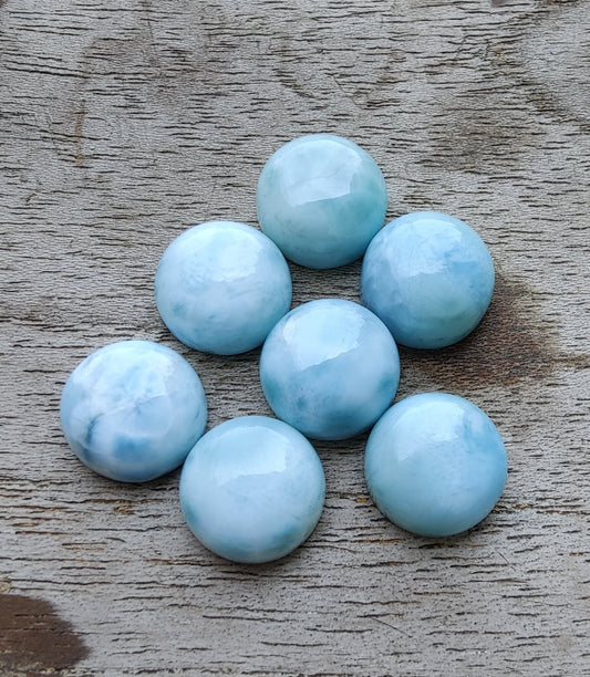 NATURAL LARIMAR ROUND SHAPE CABOCHON FLAT BACK CALIBRATED GEMSTONES, ALL SIZES AVAILABLE