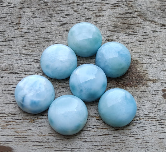 NATURAL LARIMAR ROUND SHAPE CABOCHON FLAT BACK CALIBRATED GEMSTONES, ALL SIZES AVAILABLE