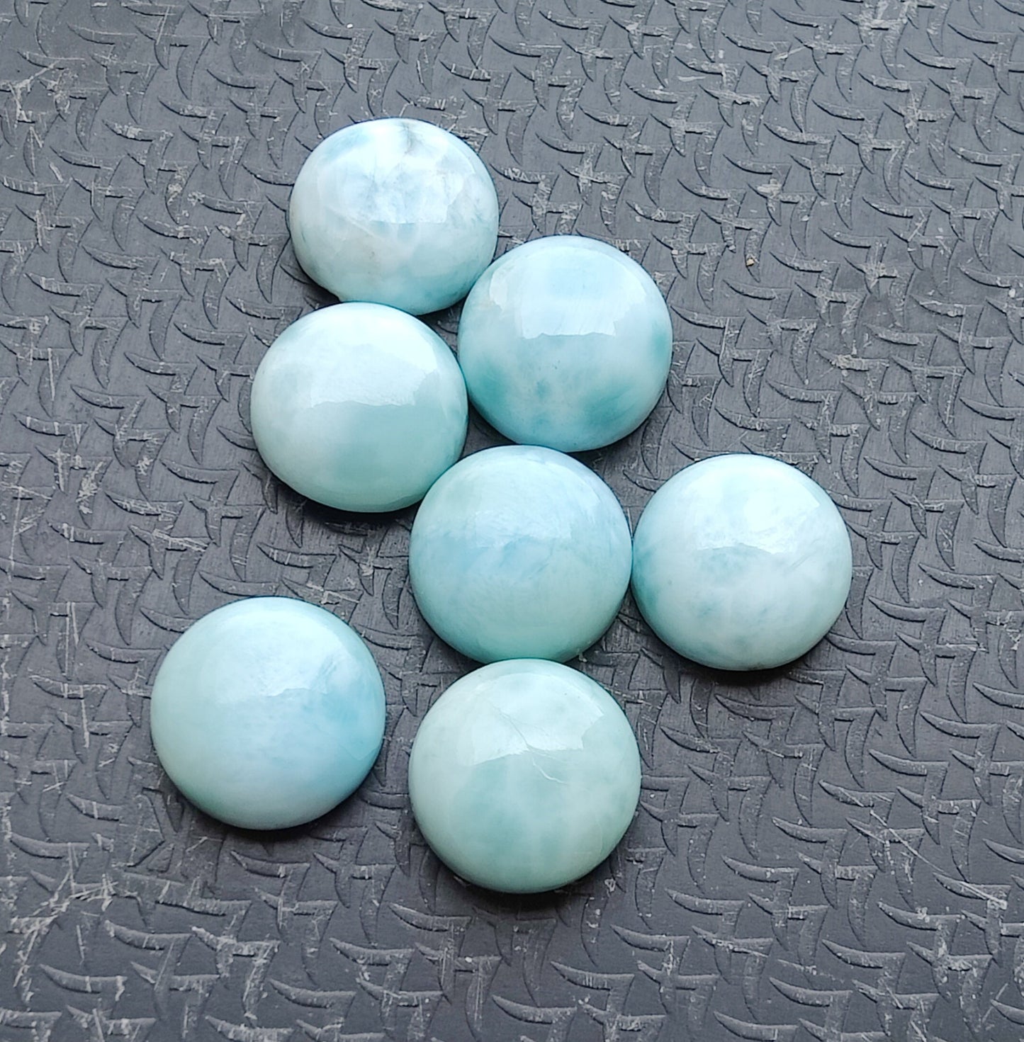 NATURAL LARIMAR ROUND SHAPE CABOCHON FLAT BACK CALIBRATED GEMSTONES, ALL SIZES AVAILABLE