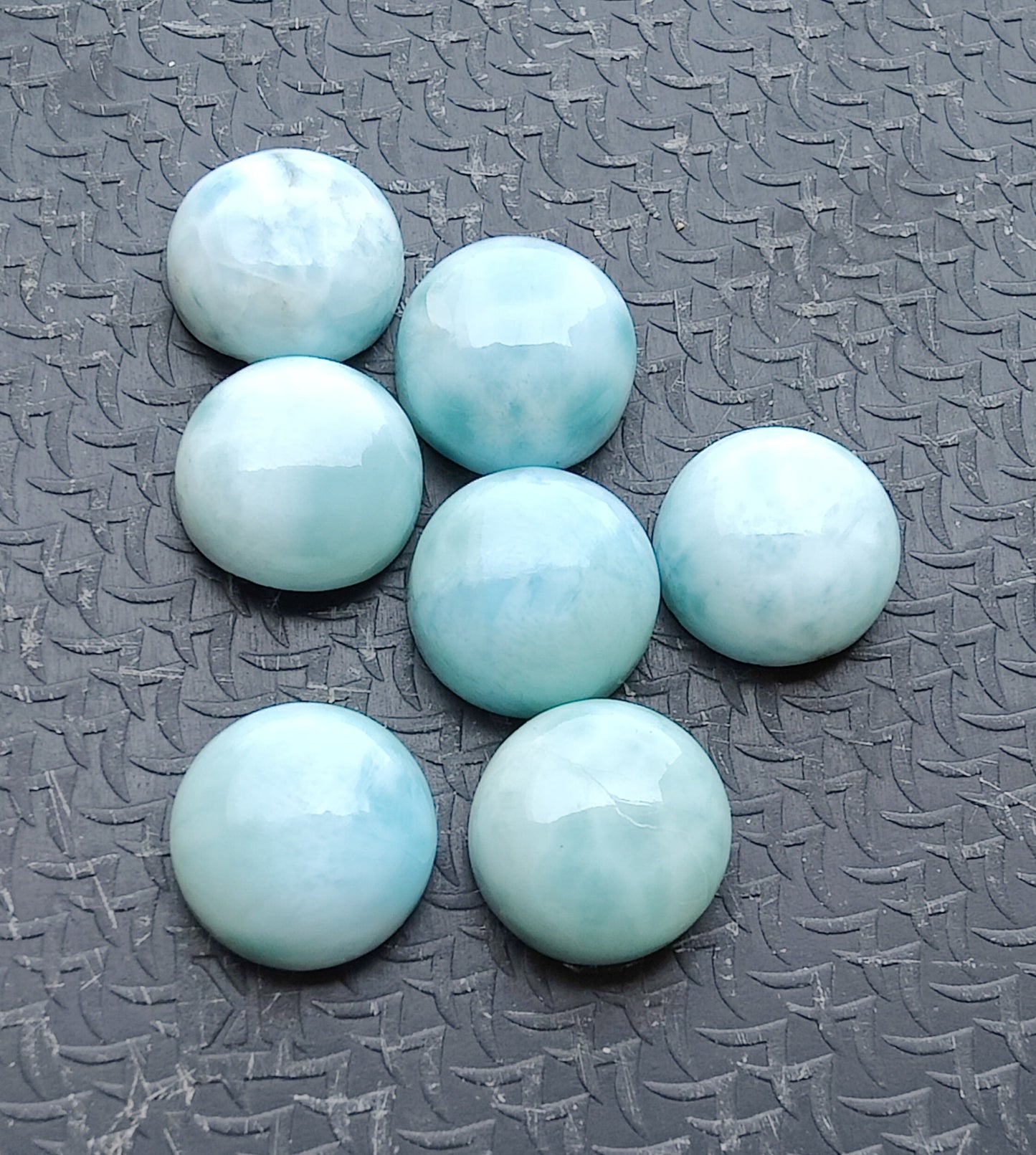 NATURAL LARIMAR ROUND SHAPE CABOCHON FLAT BACK CALIBRATED GEMSTONES, ALL SIZES AVAILABLE