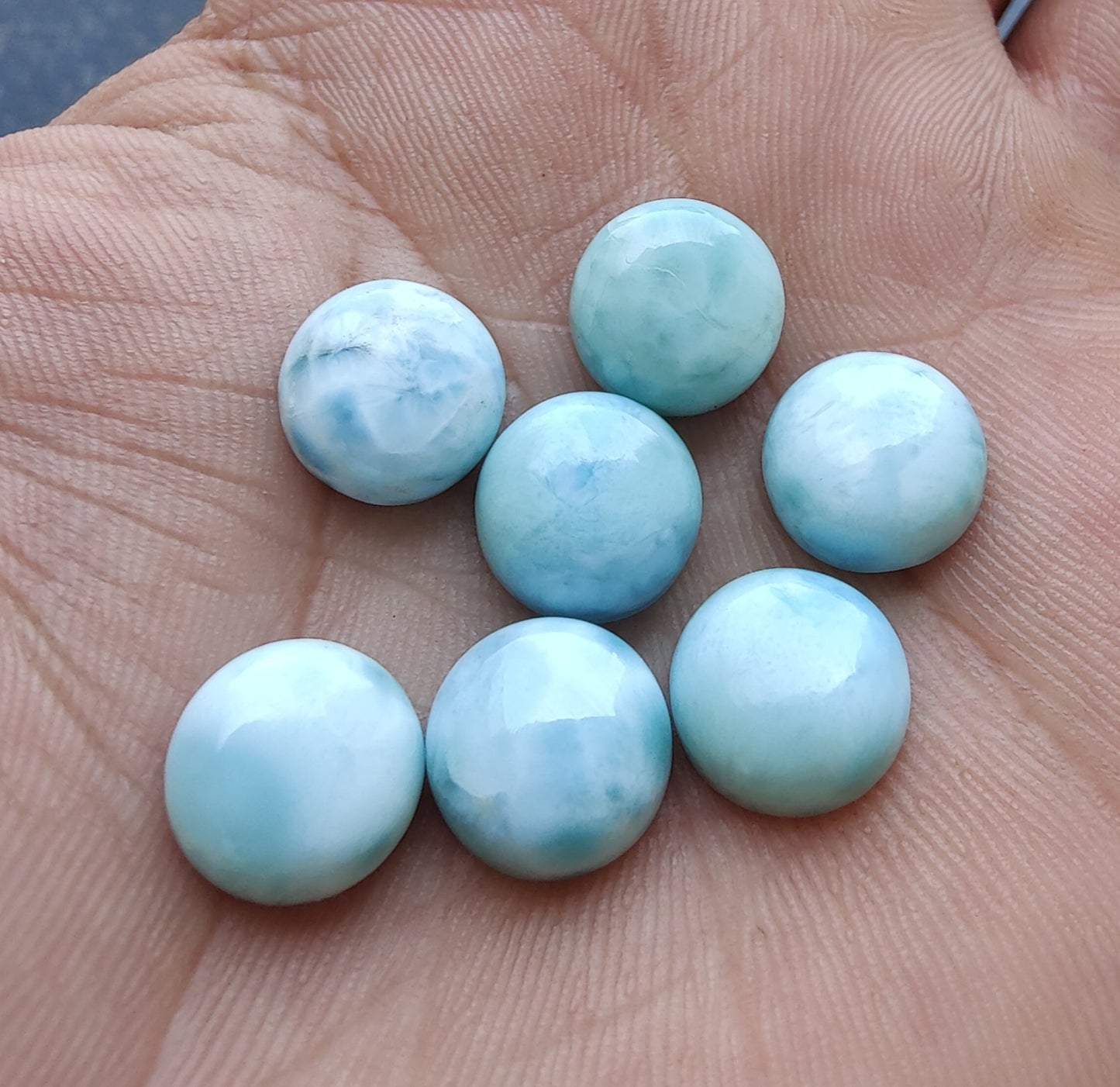 NATURAL LARIMAR ROUND SHAPE CABOCHON FLAT BACK CALIBRATED GEMSTONES, ALL SIZES AVAILABLE