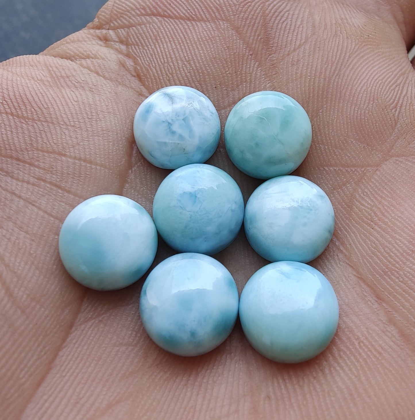 NATURAL LARIMAR ROUND SHAPE CABOCHON FLAT BACK CALIBRATED GEMSTONES, ALL SIZES AVAILABLE