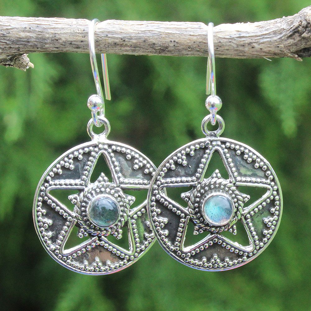 925 SOLID STERLING SILVER NATURAL LABRADORITE GEMSTONE HOOK EARRING