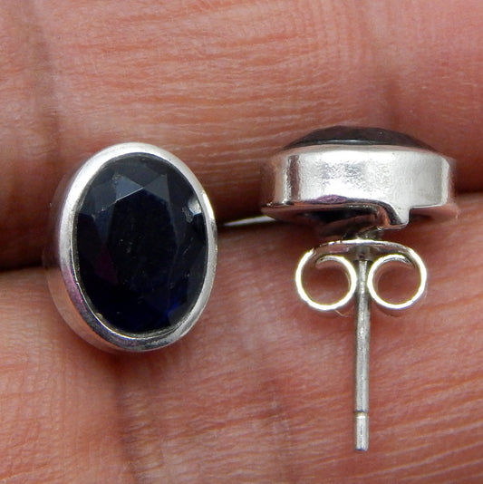 925 SOLID STERLING SILVER NATURAL BLACK ONYX GEMSTONE STUD EARRING