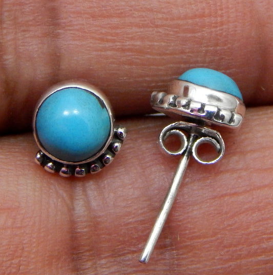 925 SOLID STERLING SILVER NATURAL TURQUOISE GEMSTONE STUD EARRING