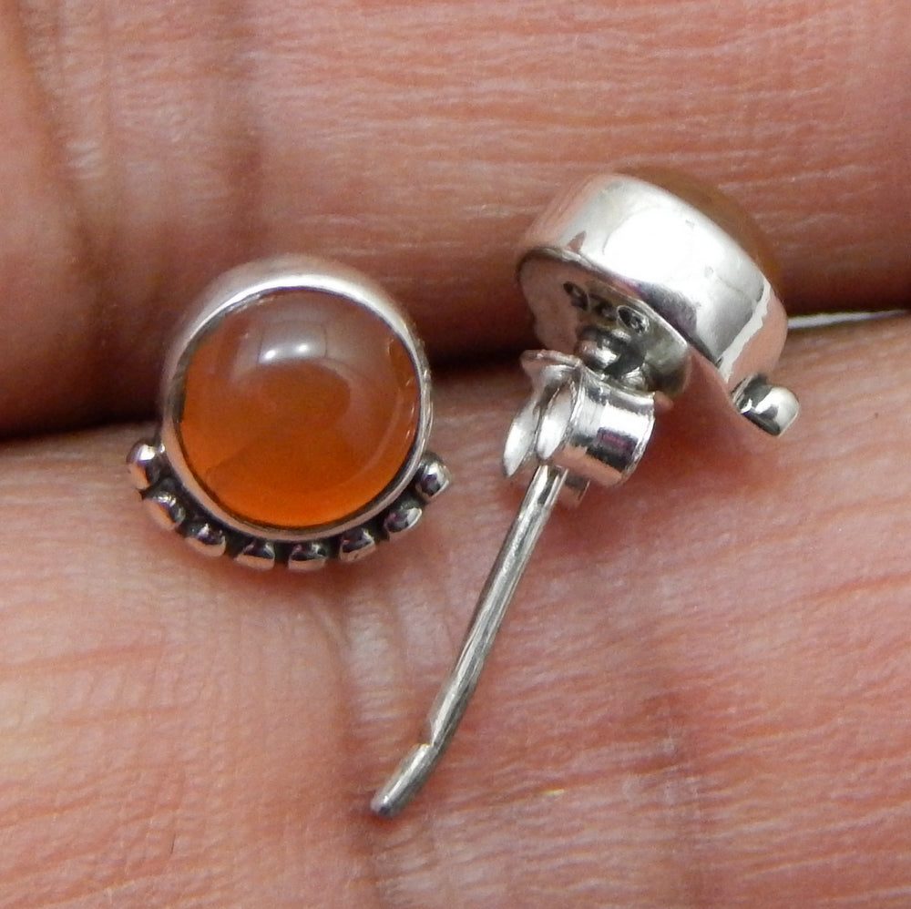 925 SOLID STERLING SILVER NATURAL CARNELIAN GEMSTONE STUD EARRING