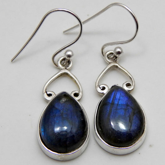 925 SOLID STERLING SILVER NATURAL LABRADORITE GEMSTONE HOOK EARRING