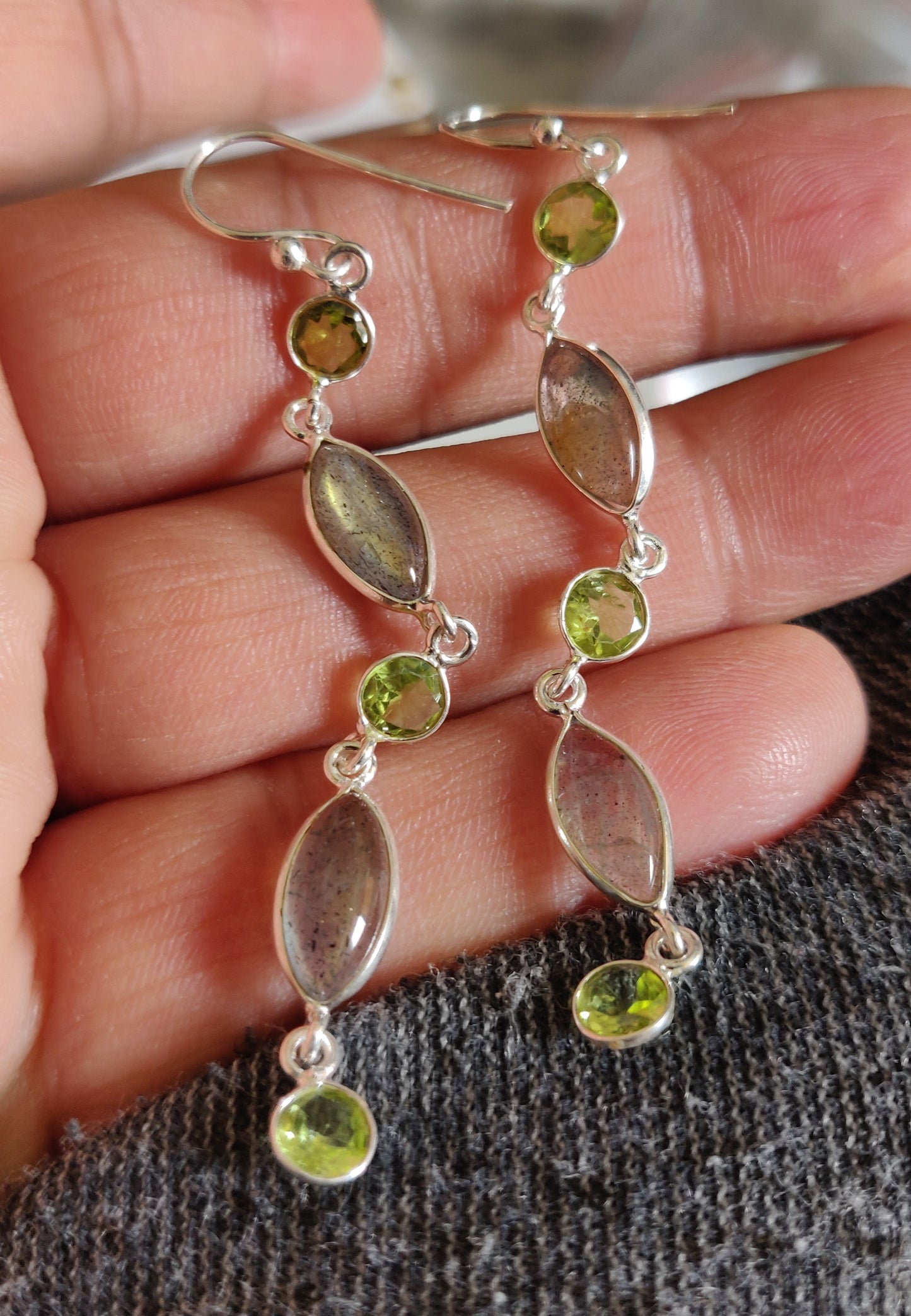 925 SOLID STERLING SILVER NATURAL LABRADORITE GEMSTONE HOOK EARRING