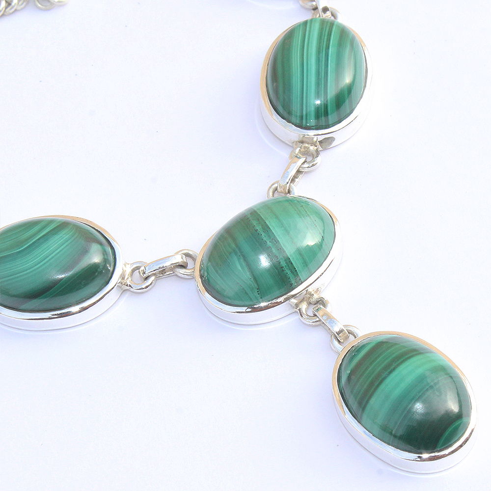 925 SOLID STERLING SILVER NATURAL MALACHITE HANDMADE NECKLACE,18 INCHES